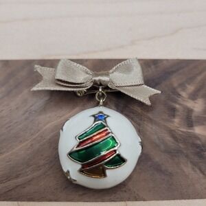 Liz Claiborne Ball Enamel Christmas‎ Tree Ornament Brooch Pin
